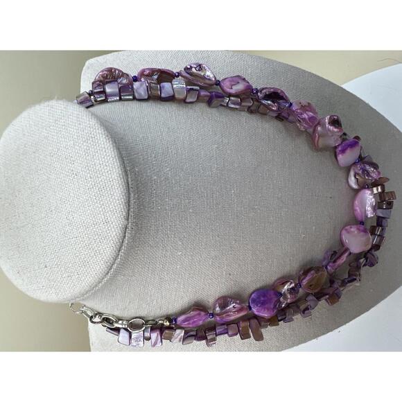 Double Strand Purple Shell Bead Necklace - Picture 2 of 10